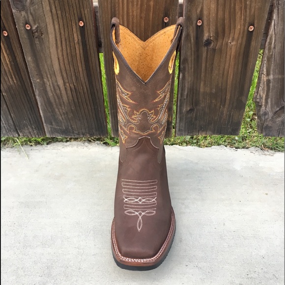 Men’s Western cowboy Rodeo Brown Boots Genuine Leather Bota Vaquera Choco 721 - Picture 2 of 6
